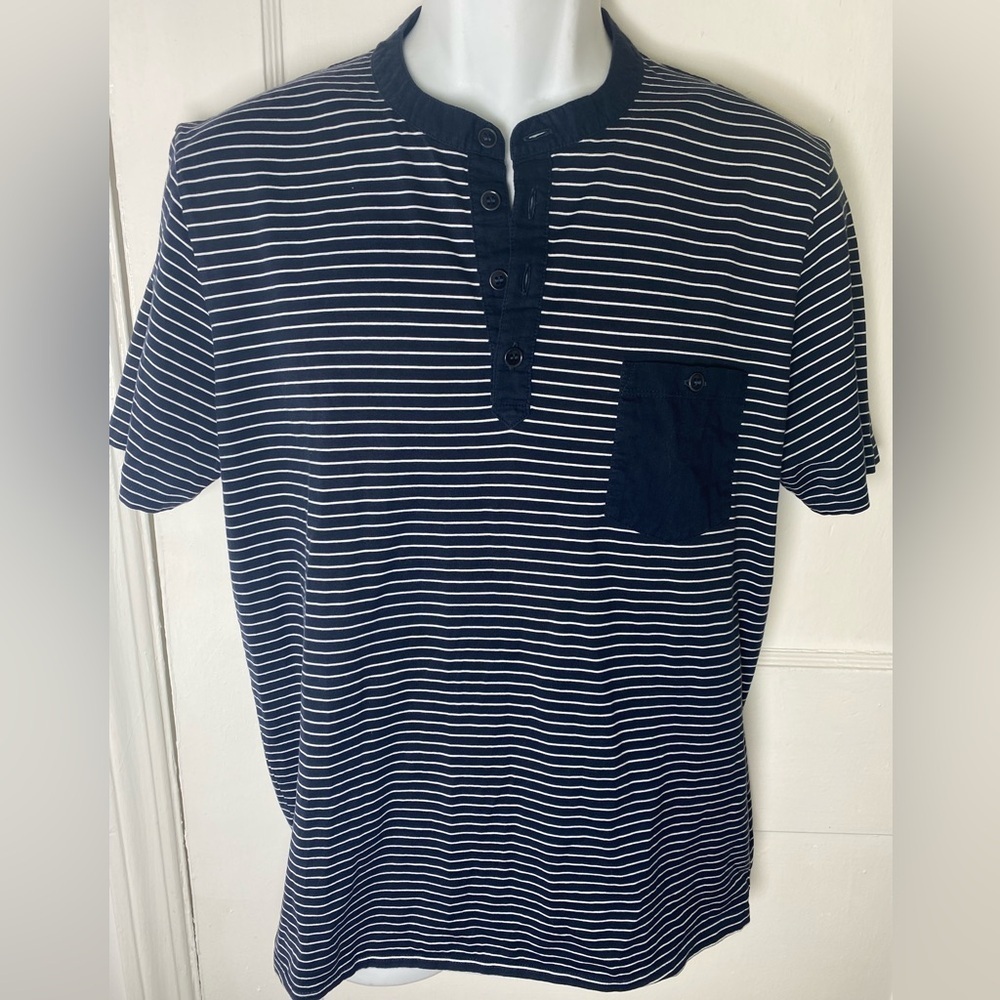 HUGO BOSS Men's Navy Striped Henley Shirt